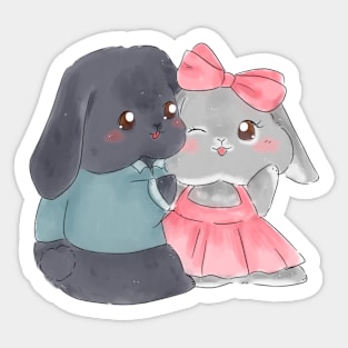 Cuddle Couple Lop Rabbit | Chibi Blue and Joy | Bunniesmee Sticker